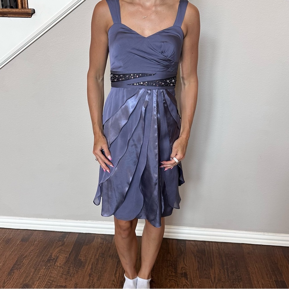 Adrianna Papell Lavender Midi Dress with Black Accents